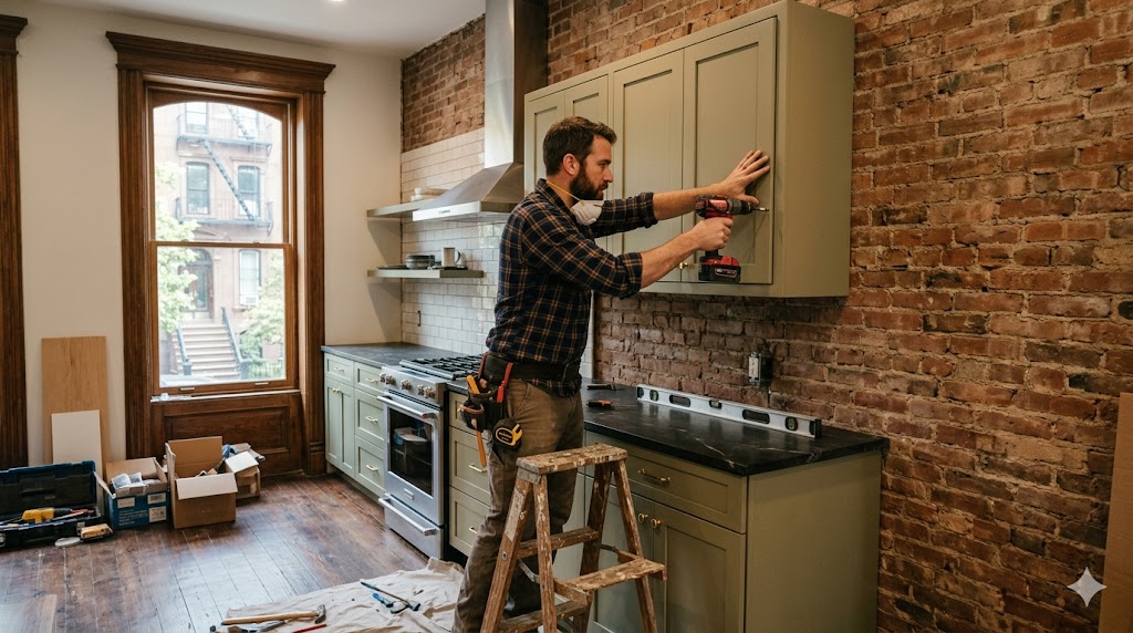 kitchen cabinet installation in Brooklyn brownstone